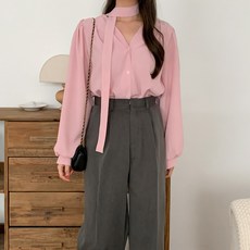 Lindashop 波芬特V領披肩壓褶泡泡袖綁帶襯衫 cpbl5443k3c