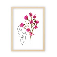 木質畫框 花與女人海報組 B, 米色, 1個