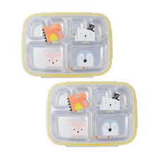 動物印花6格不鏽鋼餐盤便當 2入, 混色, 單品