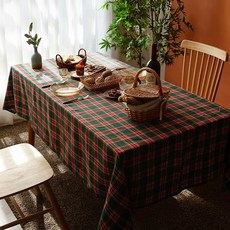 모던앳 크리스마스 체크 직사각 식탁보, 6인(140 x 200 cm), 1개, 레드 + 그린