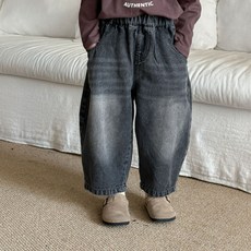 HARAROI 兒童款復古水洗鬆緊帶寬版牛仔褲