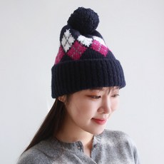 바비수 에이트 아가일 니트 방울 비니