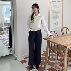 토마토팩토리 여성용 가드너 밴딩 일자 와이드 스판 슬랙스