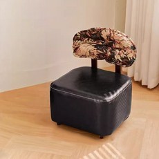 순잠 빈티지풍 등받이형 로우체어 만능 바퀴 스툴, 블랙, 1개