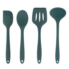 Nature Living 矽膠烹飪用具4件組, 1組, 深綠色, 烹飪湯匙+鍋鏟+鍋鏟+長柄勺