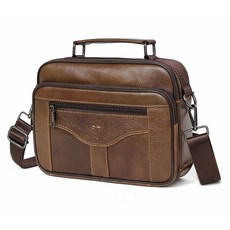 BLUEMOUNT 男士休閒設計皮革斜背包 CPZ202, 棕色