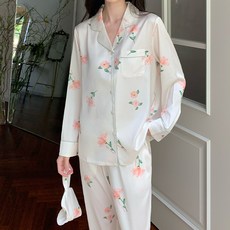 안나앤코 여성용 번치 실크 긴팔 파자마 상하의 세트