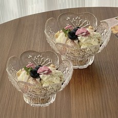 Parajuni花朵高矮玻璃沙拉優格碗甜點杯, 2個, 高款