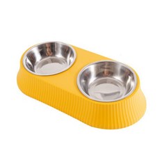 petners 寵物不鏽鋼雙碗餐具, 1個, 黃色