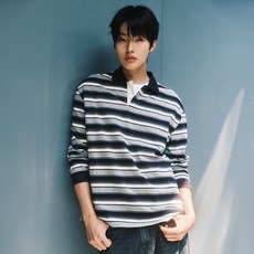 마인드브릿지 남성용 카라배색 멀티 스트라이프 오버핏 티셔츠 M1TS6151