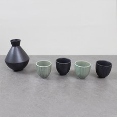 月鹽陶瓷半石紋德利清酒瓶組, 1套, 酒瓶 + 酒杯 4入