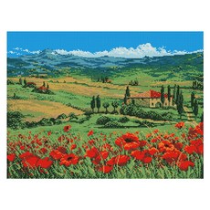 KMELLIE 畫框式 3D 山與田野 圓形水鑽 DIY 鑽石畫 50 x 40 cm, 混合色, 1個