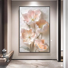 Treova 奶油質感花朵壁畫 玄關裝飾 黑色邊框 高畫質, 浪漫花語 01