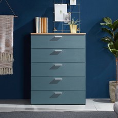터쿼이즈 폭 넓은 서랍장 방문설치, 라이트오크, 5단
