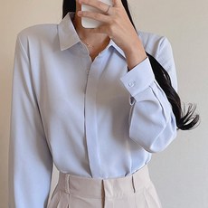 La Mire女款隱藏鈕扣防皺OL長袖罩衫襯衫