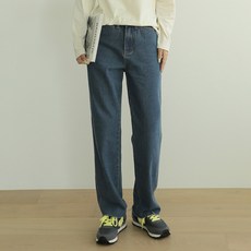 빼빼 여성용 일자 와이드 기모안감 밑단컷팅 데님 청바지