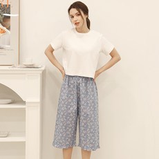 엘리가모 여성용 통기성 플라워 7부 파자마 바지