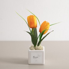 플라워트리 조화 2송이 튤립 사각화분, 2개, 오렌지