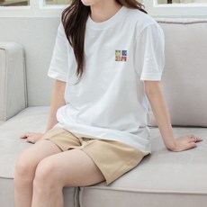 험블스튜디오 여성용 통기성 네컷 고양이 32수 면 얇은 반팔티 KK_55_083