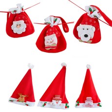 파티쇼 인형 산타모자 + 인형 산타자루 3종 세트, 혼합색상, 1세트
