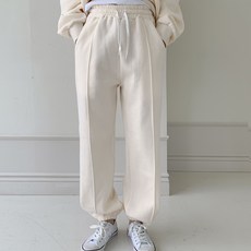 Tomatofactory 女款素色刷毛細褶束口運動鬆緊長褲