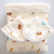 Dodoya 嬰幼兒用小熊象牙白斗篷毯 10mm + 奶油色圍兜巾套組, 混合色