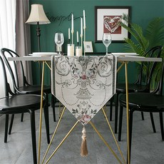 歐式風格提花雪尼爾流蘇桌旗, 白色, 33 x 140 cm