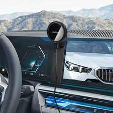옵시디언 BMW 커브드 디스플레이 전용 Qi2 e쿨링 맥세이프 휴대폰 고속 무선충전 거치대, 블랙, CT-MW9PE+CT-HCB03