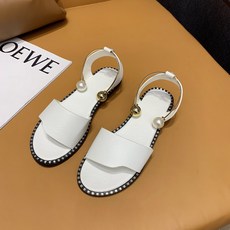 엘쏘 여성용 앵클 펄 라인 레더 샌들