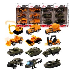 Bigtoy 工程車 6入 + 軍事系列 6入 工程車 合金模型車, 混合顏色