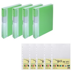 ECO Chungwoon PP透明文件夾 A4 80頁 x 4入 + 補充內頁 0.8mm 100張 套組, 淺綠色, 1套