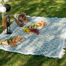 感性滿滿 便攜式露營野餐墊, 綠色格紋