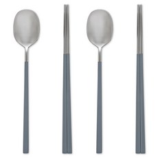 KOSTICK JTABLE 韓國產頂級316不鏽鋼甜蜜餐具雙人組, 1套, 湯匙 2入 + 筷子 2入, 灰色