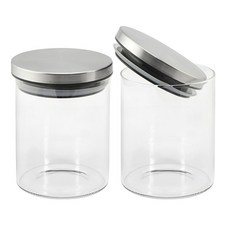 Hello Kitchen 不鏽鋼蓋圓形耐熱玻璃瓶 850ml 2入, 2個