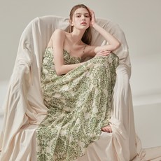 VikiniVender 女款田園風層次雪紡長版連身裙