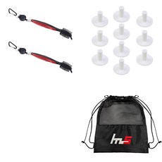 NAYASTYLE 高爾夫球桿頭清潔器 2入 + TPE高爾夫球釘 10入 + 收納袋套組 GFYP-10-2+168-3PU, 紅色(清潔器), 隨機出貨(球釘)