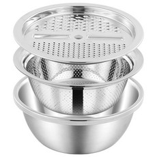 3in1不鏽鋼切菜器瀝水籃攪拌碗 3件組, 銀