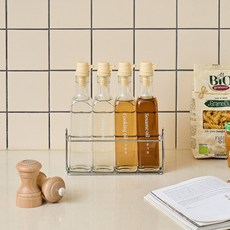 Modern House 簡潔一鍵式油瓶4入 + 收納架組合, 1套, 250ml