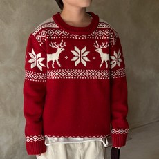 Uvely 兒童 Ttasum 聖誕冬季麋鹿雪花圖案針織毛衣
