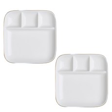 現代陶瓷金色線條4格分裝盤餐盤, 白色的, 2個