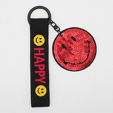 亮片微笑鑰匙圈, 黑紅色, 1個