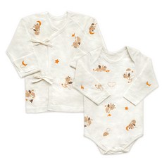 ikii 孩童印花長袖肚衣+連身衣