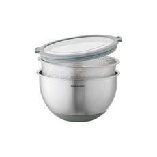 LocknLock 樂扣樂扣 不鏽鋼三合一附蓋調理碗組 CKB015, 不鏽鋼調理盆 20cm+濾水網+密封上蓋, 1組