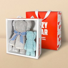 Songwol 松月 Mumu Friends 舒適熊毛巾 200g 30支精梳棉 + 迷你熊 35g 30支棉紗 禮盒組, 淺灰色(小熊), 隨機出貨(迷你熊), 隨機出貨(緞帶), 1套