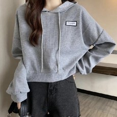 PEONIST 華夫格紋休閒短版連帽T恤