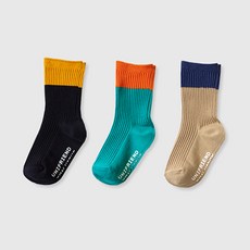 Uni FRIend 童款撞色羅紋中筒襪 3雙組