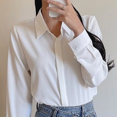 La Mire女款隱藏鈕扣防皺OL長袖罩衫襯衫