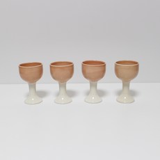 亮面陶瓷高腳燒酒杯 蜜桃粉, 玻璃 4p, 1套
