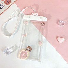 캐릭터 휴대폰 보호 방수 팩, 에어 화이트 자몽 소녀, 1개