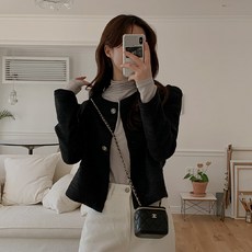 베니토 임산부 콜링 크롭 트위드 자켓